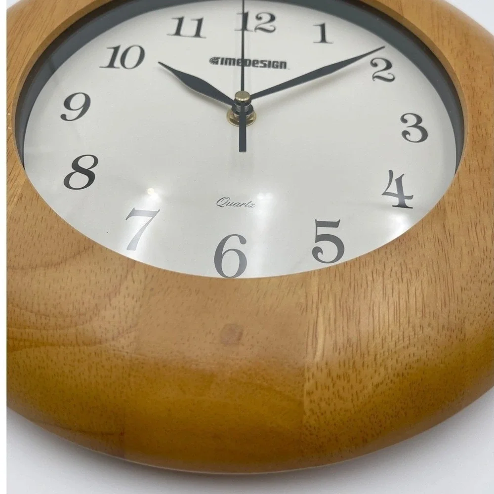 VTG Timedesign White‎ Brown Gothic Numerals Mid-Century Modern Wood Wall Clock